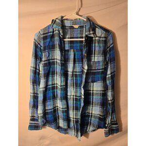 Aeropostale Grunge Womens Size Small S Juniors Blue Plaid Flannel Shirt